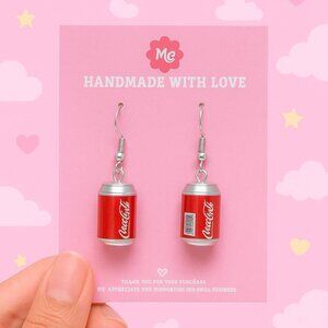 Red Soda Can Earrings — Cute Retro Drink Dangle Kawaii Jewelry